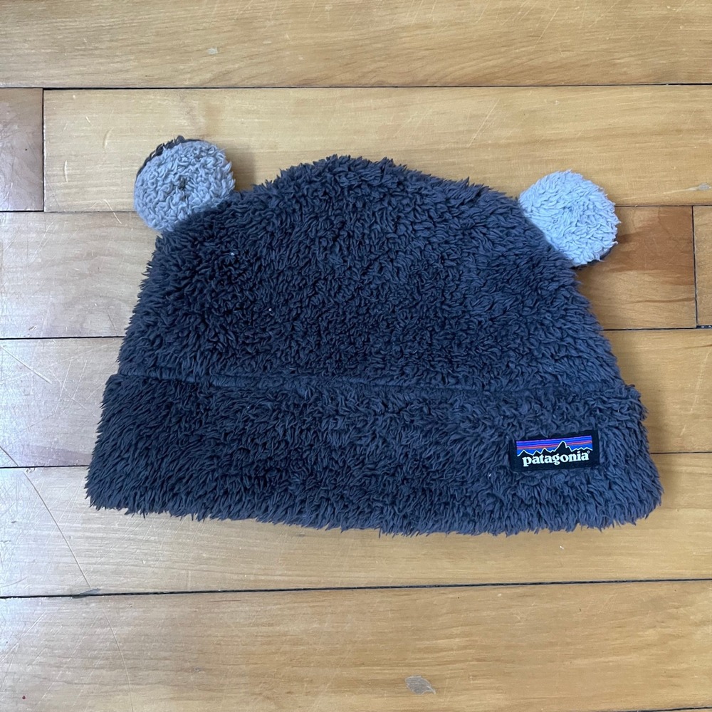 Patagonia Baby Furry Friends Hat Gray Fleece Bear Ear Beanie 2T-5T